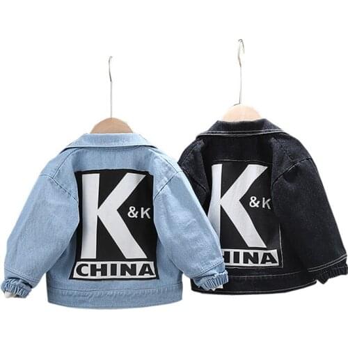 Baby Boys Denim Jacket Girl Spring Autumn Kids Letter Printed Outerwear Teens Thin Zipper Clothes Coat Children Cardigan Jackets