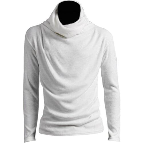 Mens Fashion Long Sleeve Knitted T-Shirt Slim Male High Neck Solid Color Top Cotton Pullover Autumn Casual Basic Slim T-shirts