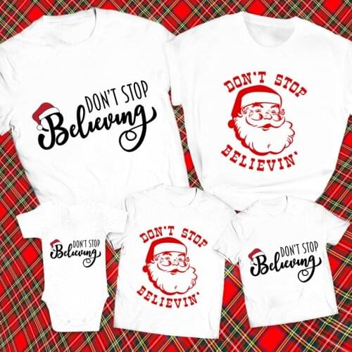 Don't Stop Believe Santa Family Matching Clothes Mother Father Son D Kids T Shirt Christmas Party Parent-child Tshirt Tops Tees