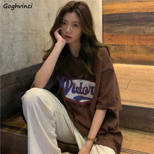 Short Sleeve T-shirts Women Loose Printed Leisure Korean Style BF Tops Female Vintage All-match Retro Teens Summer Streetwear