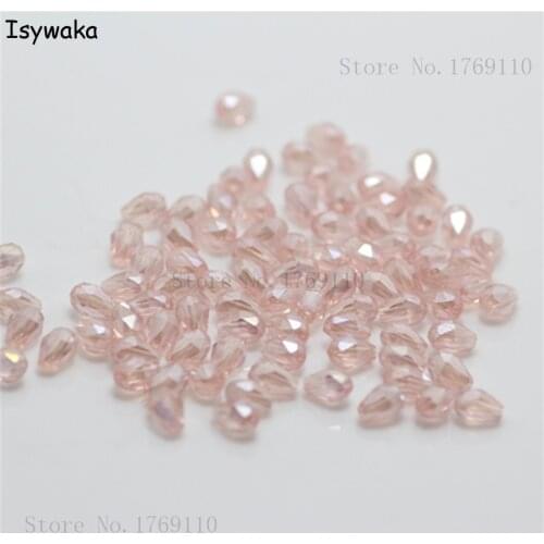 Isywaka 100pcs Pink AB Color Faceted Teardrop Beads Austria Crystal Beads Glass Beads Loose Spacer Bead for DIY 3x5mm