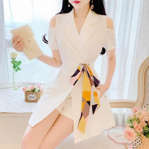 Two Piece Suit Mini Skirt Shorts Sets Blouses Sexy Dress Summer 2021 New Fashion Professional Slim Office Tops Korean Outfit Y2k