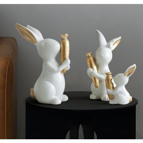 Cute rabbit ornaments ceramic home decorations creative cute study room living room wine cabinet decor Miniature and furnishings