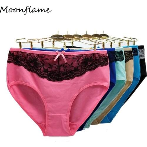 Moonflme 5 pcs/lots Ladies Sexy Lace Cotton Briefs Underwear For Women Panties PLus Size XXL 3XL 4XL 89240