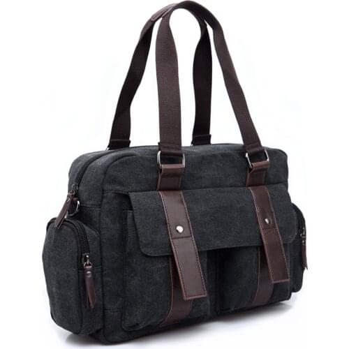 Trendy solid color mens handbags Korean style fashion college multifunctional stitching Cotton Fabric canvas casual bag