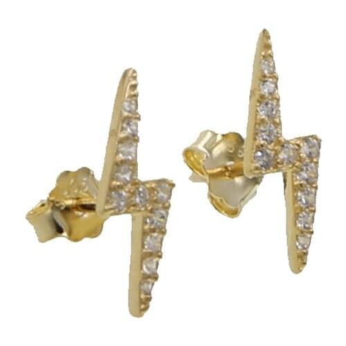 Real 925 sterling silver Lightning bolt stud earring white cz paved cute simple minimal delicate studs for girls jewelry
