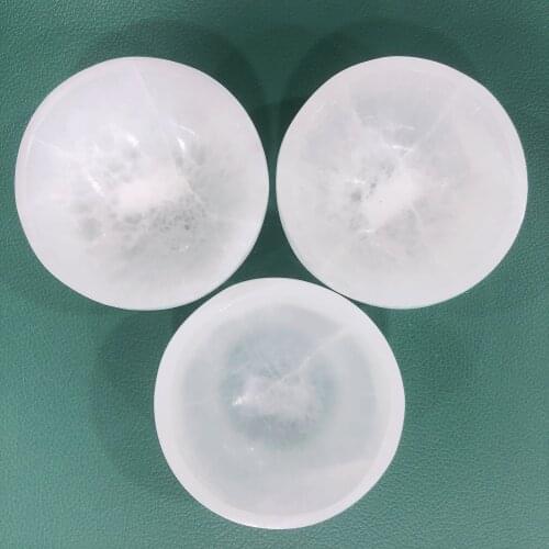 Natural Crystals Quartz Selenite Circle Shape Bowl Energy Reiki Stones Room Home Office Aquarium Decoration Accessories Gemstone