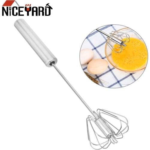 NICEYARD Egg Beater Rotate Hand Egg Beaters Stainless Steel Cream Stirring Semi-automatic Mixer Manual Self Turning Cooking Tool
