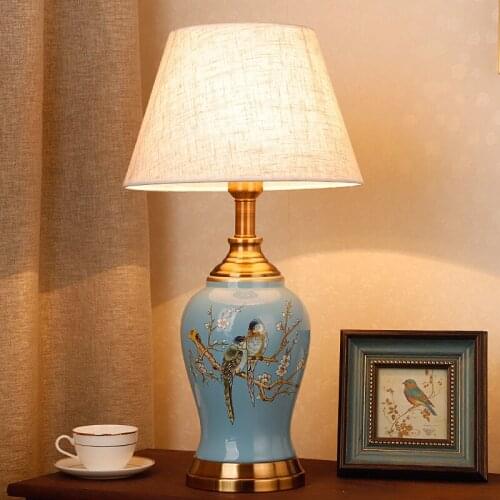 New Chinese Classical Ceramic Desk Lamp Bedroom Study Bedside Living Room American Retro Flowers and Birds Warm Bedside Lamp
