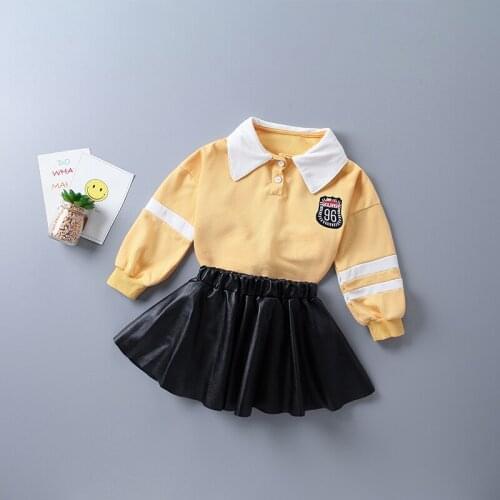 2-7 years high quality girl clothing set 2020 new autumn fashion active casual shirt + leather skirt kid children clothing