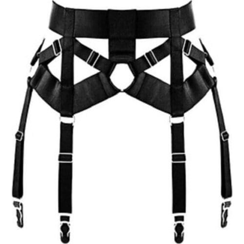 4 Strap Elasticity Luxury Suspender Belt Black Women Fashion Punk Suspender Belt Body Cage Thigh Garter Fetish Underwear