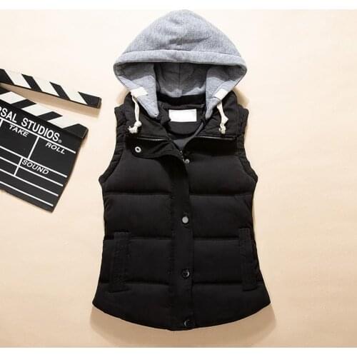 Down Vest Women Autumn Winter Warm Down Vest Zip Button Pocket Removable Hooded Waistcoat жилетка женская теплая женская куртка
