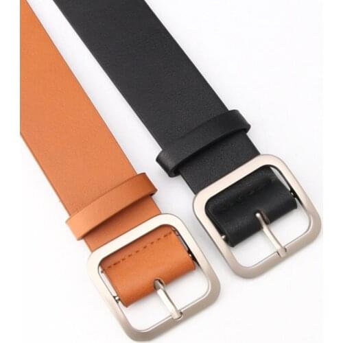 PU Leather Alloy Square Buckle Belt Solid Color Wide Leather Waist Strap Belt Women Belt Female Jeans Dress Sweater Waistband