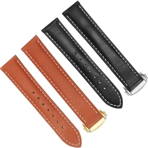 Genuine Leather Strap Replacement O-mega Seamaster SPEEDMASTER Mens Bracelet 19 20 22mm Folding Buckle Watchband