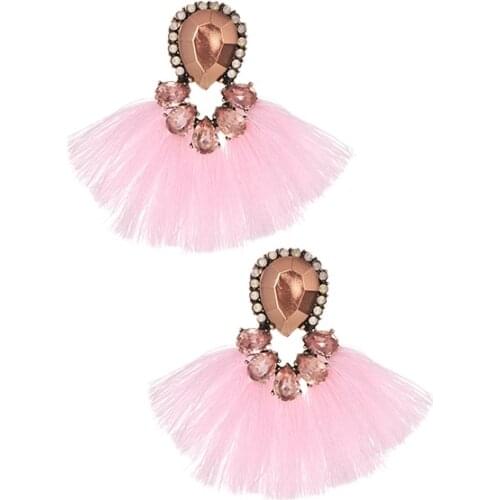 Pink Khaki Crystal Short Female Tassel Earrings Korean Vintage Big Flower Drop Dangle Earrings For Women Christmas Gift