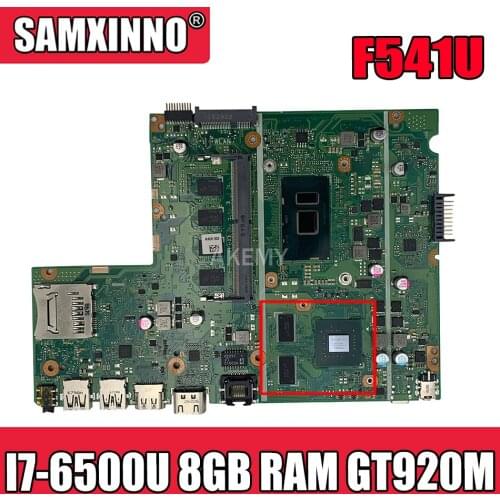 SAMXINNO For Asus F541U R541u X541U X541UV X541UVK Laotop Mainboard X541UV Motherboard with I7-6500U 8GB RAM GT920M