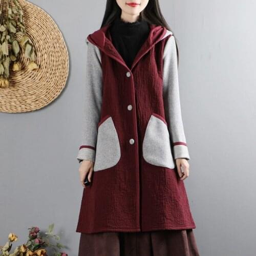 Harajuku Style Retro Art Quilted Light Cotton Coat Female Autumn Winter Loose Long Windbreaker Jacket With Pockets Outwear f2681