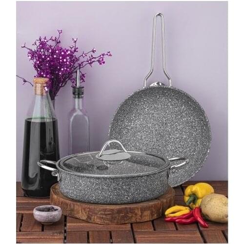 Tac ultra classic 2PCS grey pan&pot 26cm granit with glass cover cookware set