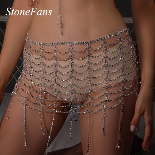 Stonefans Rhinestone Multi-Layer Mesh Thong Panties for Women Fashion Bodies Bikini Festival Accessories Rave Body Chain Jewelry