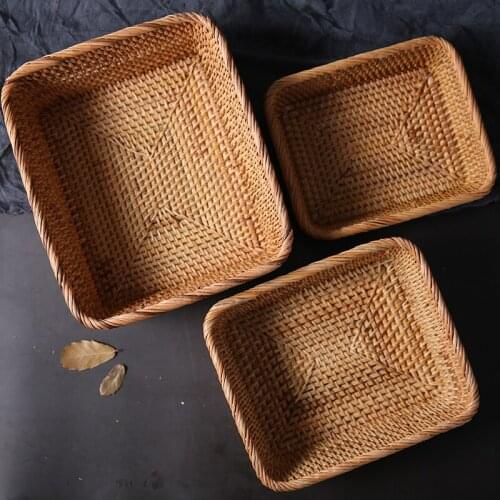 Pack Of 3 Rattan Plaited Storage Baskets Kitchen Storage Boxes Sundries Box