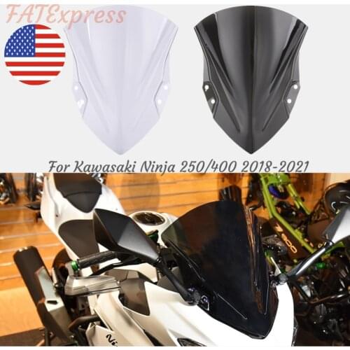 Motorcycle Double Bubble Windshield Windscreen Wind Deflector Fly Screen Visor for Kawasaki Ninja 400 250 2018 2019 2020