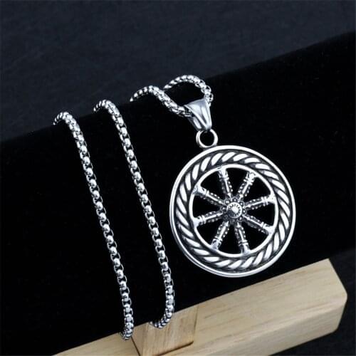 Vintage Rudder Charms Dharma Wheel of Life Samsara Buddhist Amulet Pendant Talisman Necklace Religious Jewelry For Men