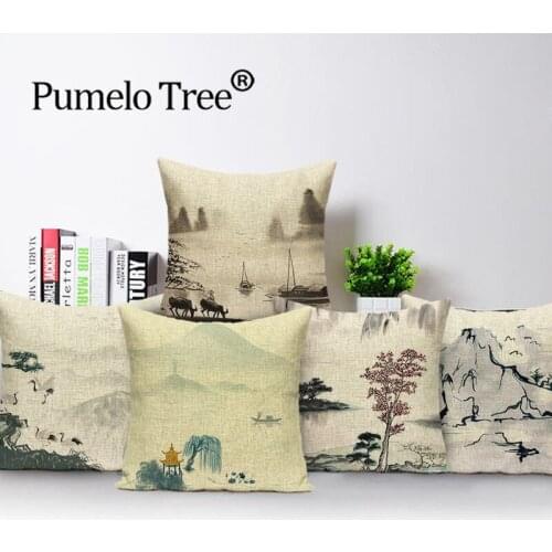 Vintage Decorative Cushion Cover Farmhouse Decor Oil Painting Beautiful Scenery Home Pillow Covers Landscape Throw Pillows Cases