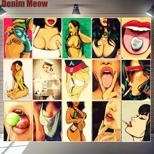 Hot Girls Vintage Poster Metal Tin Signs Bar Club Casino Pub Home Decor Eat Me Wall Art Painting Pin-up Girl Retro Plaque MN145