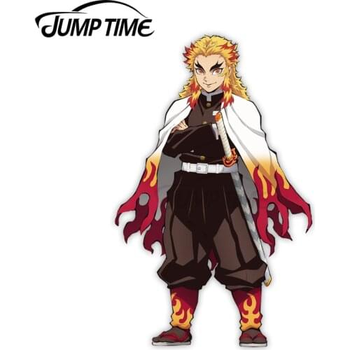 Jump Time 13 x 6.7cm For Demon Slayer Kyojuro Rengoku Anime Car Stickers Trunk Windows Decal Bumper Refrigerator VAN Decoration