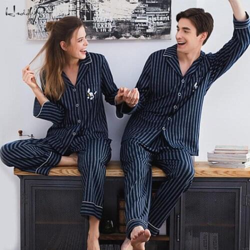 High Quality Lovers Pajamas Sleepwear Couple Pajamas 100% Cotton Long-Sleeved Pajama Sets For Men And Women Pajamas Home Suit
