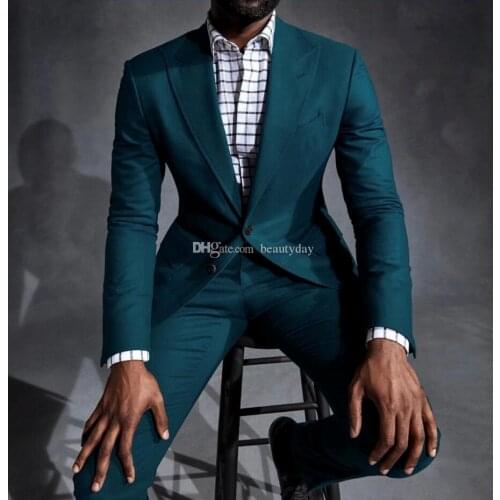 High Quality Two Buttons Groom Tuxedos Peak Lapel Groomsmen Mens Suits Blazers (Jacket+Pants+Tie) W:757