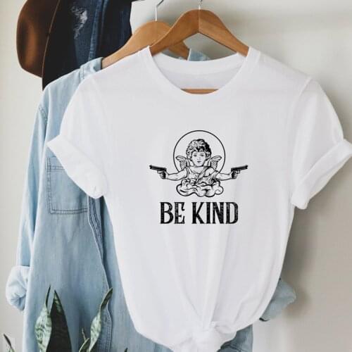 Be Kind Angel T-shirt Funny Cherub Graphic Tee Top Aesthetic Women Short Sleeve Hipster Christian Kindness Tshirt