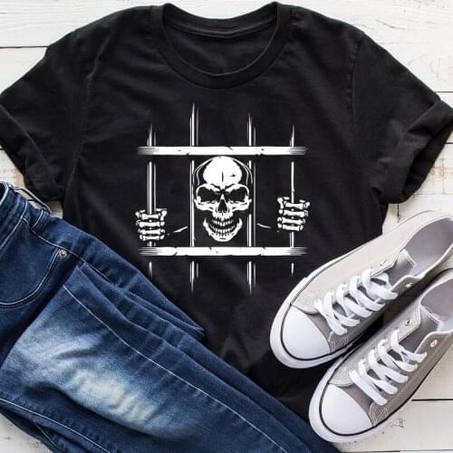 Women Hipster Skeleton Goth Top Tee Shirt Gothic Dead Skull T-shirt Spooky Unisex Halloween Tshirt Scary