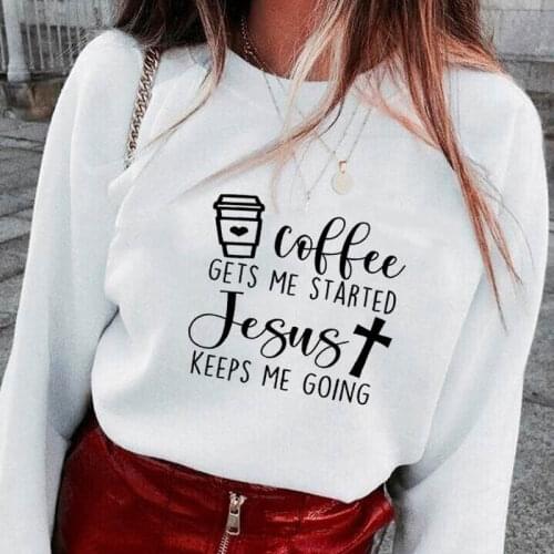 Jesus Keeps Me Going Printed 100%Cotton Womens Christian Sweatshirt Winter Women Jesus Casual O-Neck Pullover Long Sleeve Tops