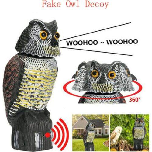 1PC Large Realistic Owl Decoy With Rotating Head Bird Pigeon Crow Scarer Scarecrow Simulation Plastic Protects Garden