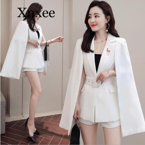 2020 Solid Autumn women cloak suit Elegant Slim Two-piece trench coat female long blazer jackets