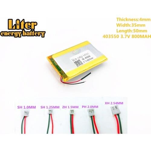 3.7V 403550 800mah polymer rechargeable battery FOR 3.7V 800MAH 403550 PLUG GPS MP3 MP4 MP5 Lithium polymer battery