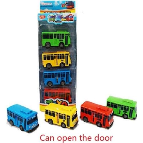 4pcs/set) Tayo the Little Bus Mini Plastic Pull Back Blue Tayo Red Gani Yellow Lani Green Rogi Bus Car Model for kids Gift Toys