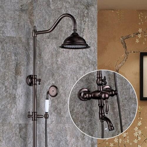 Antique rain shower faucet mixer tap, Oil Rubbed Bronze shower faucet height, Bathroom wall mount shower faucet set shower head