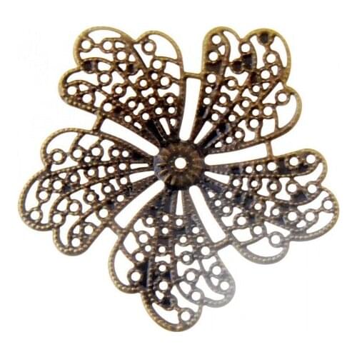 Free shipping 20Pcs Bronze Filigree Flower Wraps Connectors Metal Crafts Gift Decoration DIY Findings 60mm