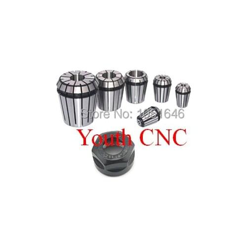 Free shipping, 6 pcs ER20 collets 3 mm, 3.175mm, 4mm, 6mm 12mm and 12.7mm + 1 pc ER20 A Nut for spindle, ER20 collet and nut