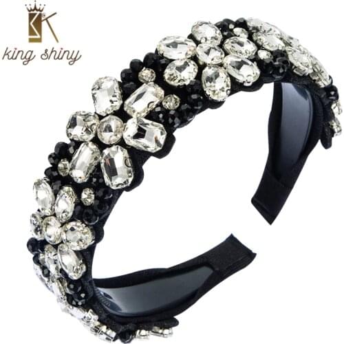 King Shiny Crystal Flower Headband for Woman Luxurious Geometric Rhinestone Padded Hairband Girls Party Hair Accessory Headpiece