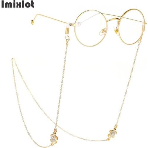New Fashion Rhinestone Tortoise Eyeglass Chain Anti-slip Metal Sunglasses Cord Holder Lanyard Necklace Gold Eyewear Retainer