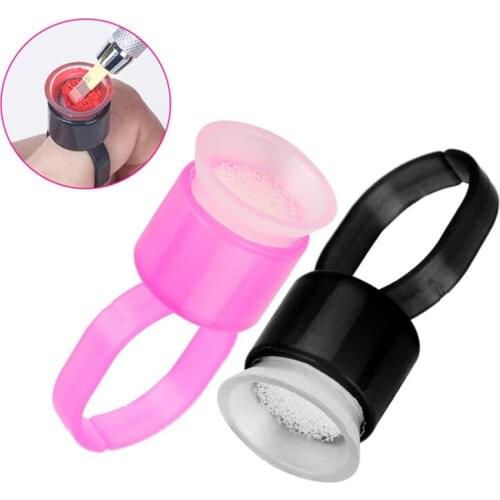 Black/Pink Microblading Pigment Tattoo Ink Cups Ring Pigment Ring Cap With Sponge Tattoo ink Caps Tattoo Accessories