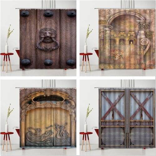 Retro Arched Door Shower Curtain Old Wood Grain Gate 3D Printing Washable Bathroom Decor Home Supplies Bath Curtains With Hook