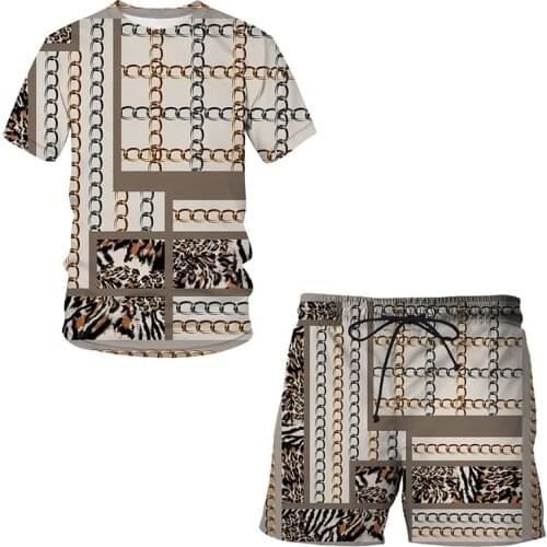 Iron chain Summer Classical 3D Printed Men T-shirt Shorts Set Mens Sportswear Tracksuit O Neck Short Sleeve Mens Clothing Suit