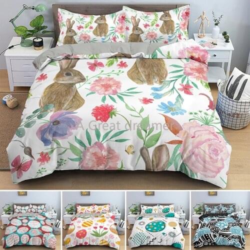 Cartoon Happy Easter Egg Flower Rabits Bedding Set Colorf Duvet Comforter Quilt Covers Pillowcase Cute Bedclothes For Kids Adult