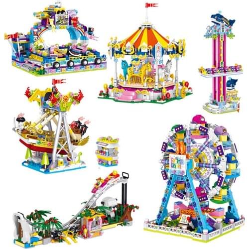 Creative Amusement Park Ferris Wheel Micro Building Blocks City Street View Architecture Mini Friends Bricks Children Toys Gifts