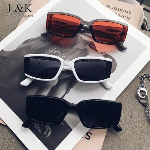 LongKeeper Fashion Rectangle Sunglasses Women Men Brand Designer Small Square Sun Glasses Ladies Retro 90s Eyeware Shades UV400