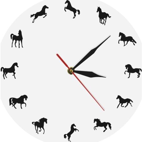 Horse Icon Silhouette Decorative 3D Wall Clock Modern Home Decoration Animal Digital Clocks Pony Timepiece